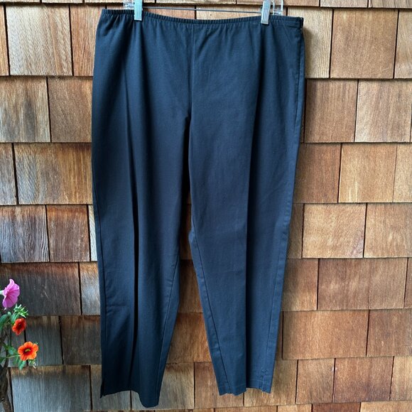 EUC Eileen Fisher Black Cotton Elastic Waist Pants w/Side Zip in Women's X-Large - Picture 1 of 7